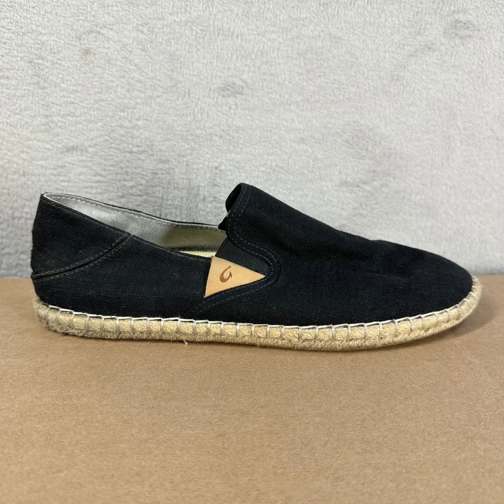 Olukai Kaula Pa'a Kapa Slip On Womens 9.5 Black Canvas Espadrille Flats 20449